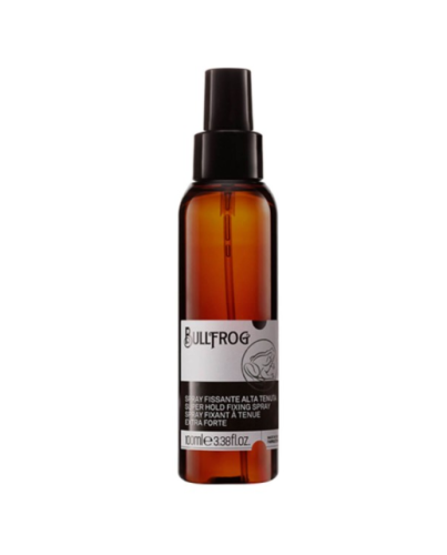 Basierend auf den Erfahrungen der Bullfrog Barbiere, eignet sich Bullfrog Super Hold Fixing Spray ideal als Abschluss für strukturierte und präzise Frisuren und kann in Kombination mit den BULLFROG Pomaden verwendet werden.