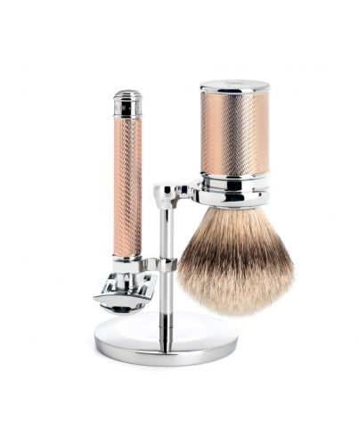Mühle Traditional Rasier Set - Griff Metall rot vergoldet - geschlossener Kamm
