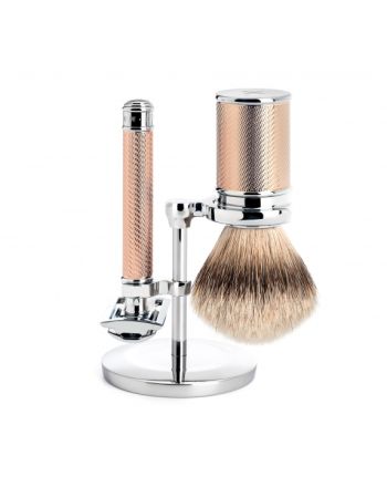 Mühle Traditional Rasier Set - Griff Metall rot vergoldet - geschlossener Kamm